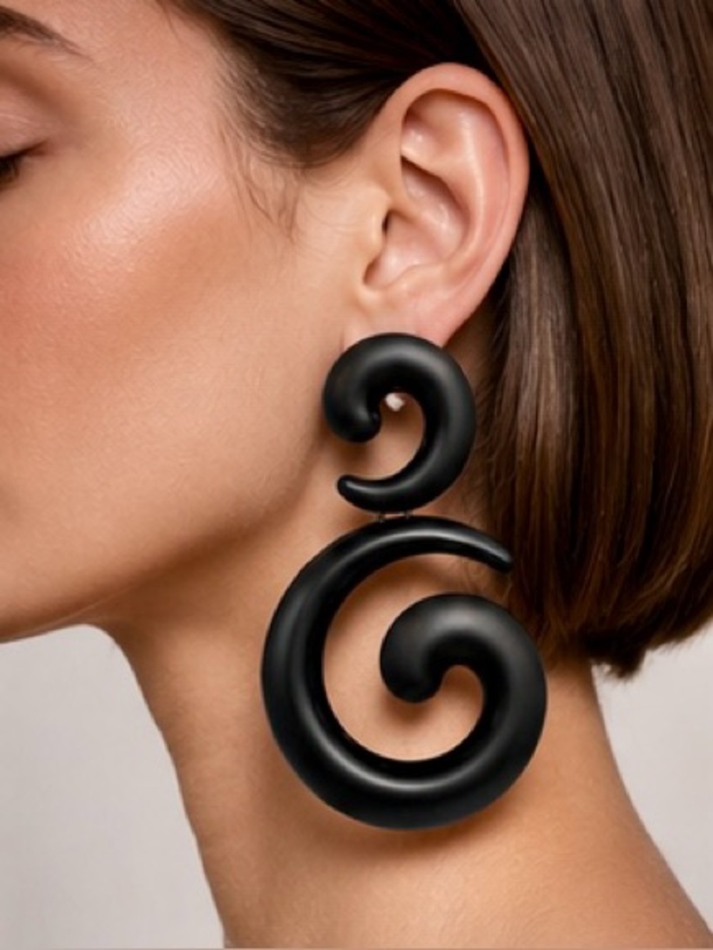 Black Spiral Geometric Statement Earrings |Exaggerated Avant-Garde Boho Earrings